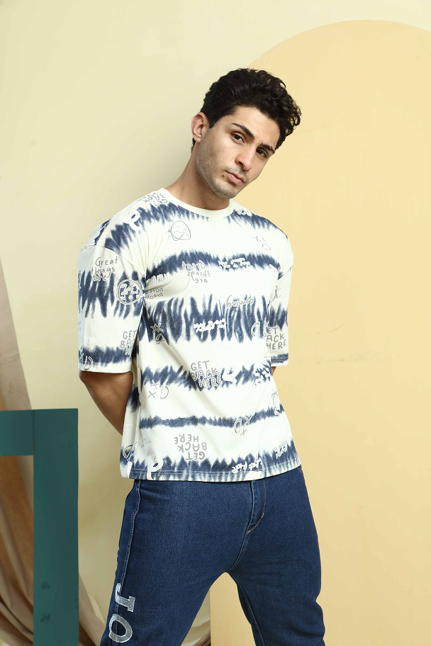 Graphic Print RoundNeck Oversized Drop Shoulder T-Shirt