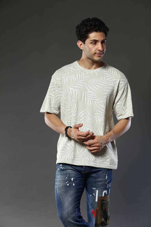 Printed Round Neck Oversized Drop Shoulder T-Shirt