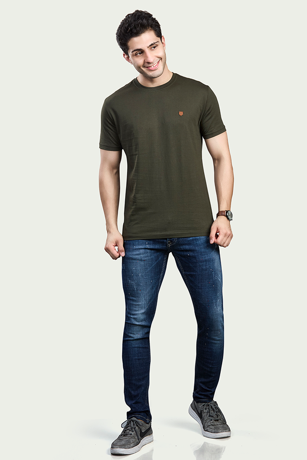 Solid Round Neck 100% Cotton T-Shirt