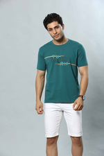 Teal Green Graphic Print Round Neck Stretchable T-Shirt