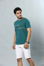 Teal Green Graphic Print Round Neck Stretchable T-Shirt