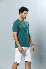 Teal Green Graphic Print Round Neck Stretchable T-Shirt