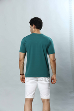 Teal Green Graphic Print Round Neck Stretchable T-Shirt