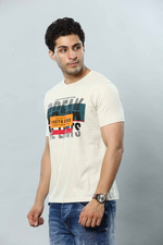 Beige Graphic Print Round Neck Stretchable T-Shirt