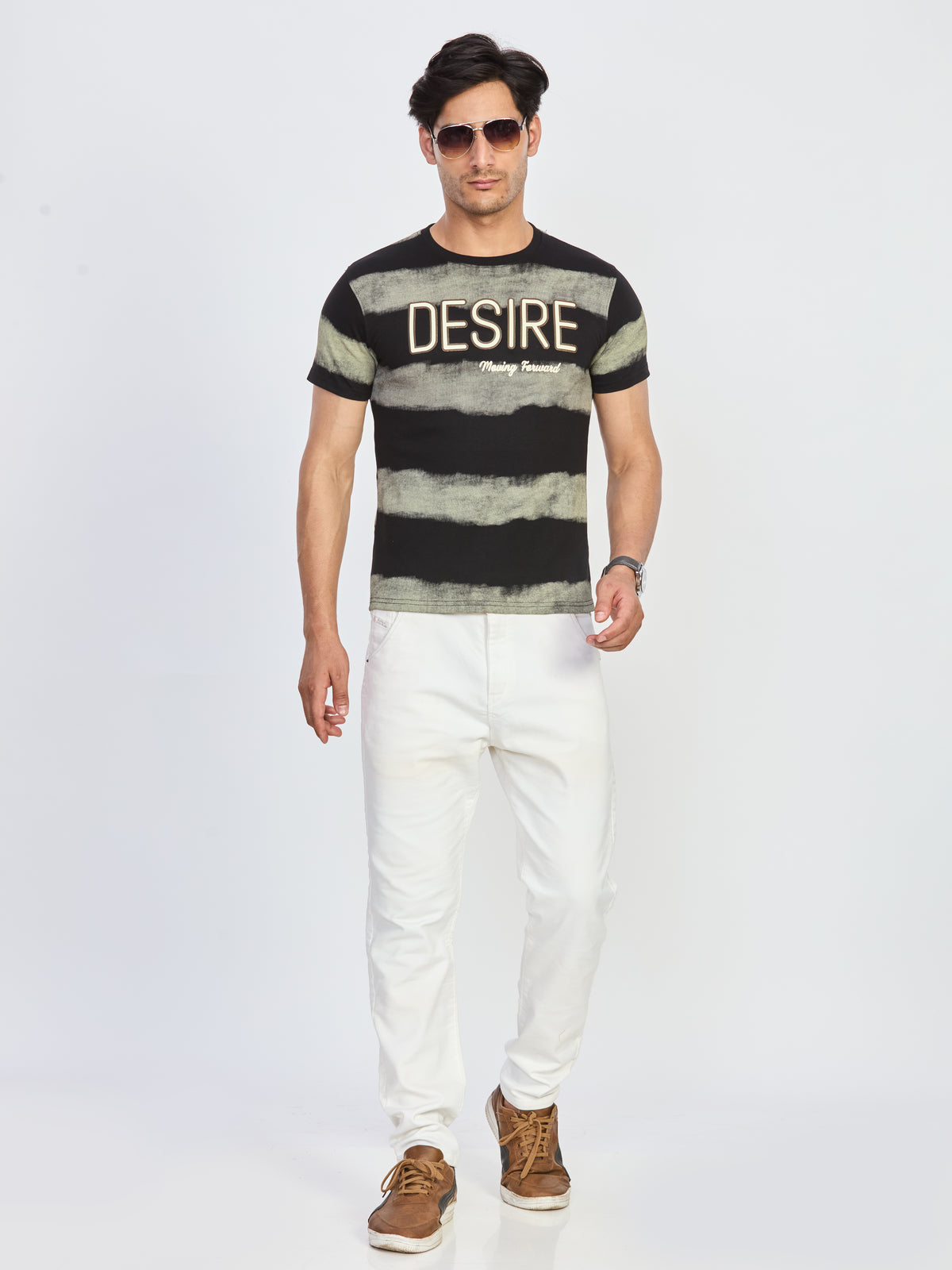 Black & Olive Desire Print Round Neck T-Shirt