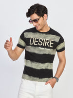 Black & Olive Desire Print Round Neck T-Shirt