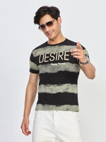 Black & Olive Desire Print Round Neck T-Shirt