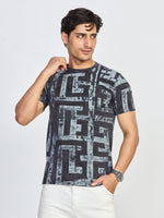 Charcoal Maze Print Round Neck T-Shirt