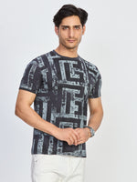 Charcoal Maze Print Round Neck T-Shirt