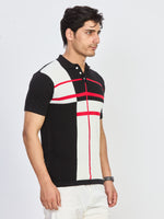 Black & Ivory Gridline Knit Polo T-Shirt