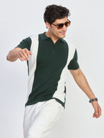 Green & White Textured Polo T-Shirt