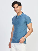 Sky Blue Textured Pocket Polo T-Shirt