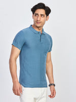 Sky Blue Textured Pocket Polo T-Shirt