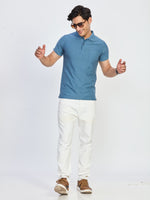 Sky Blue Textured Pocket Polo T-Shirt