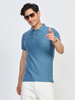 Sky Blue Textured Pocket Polo T-Shirt