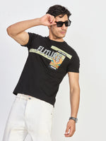 Black Print Round Neck T-Shirt