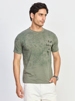 Olive Print Round Neck T-Shirt
