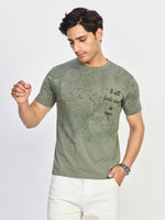 Olive Print Round Neck T-Shirt