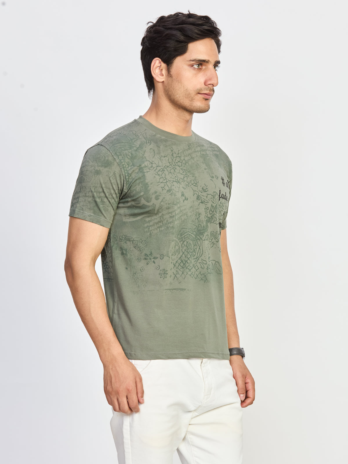 Olive Print Round Neck T-Shirt