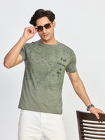 Olive Print Round Neck T-Shirt