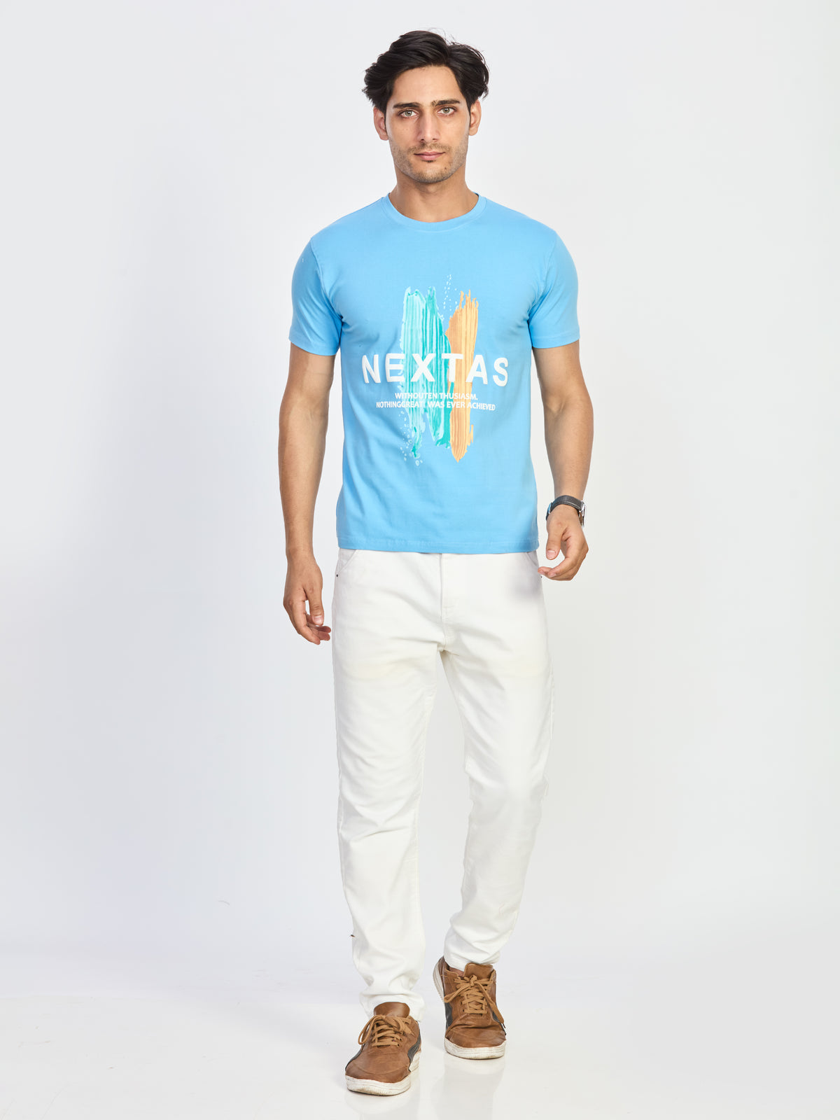 Blue Print Round Neck T-Shirt