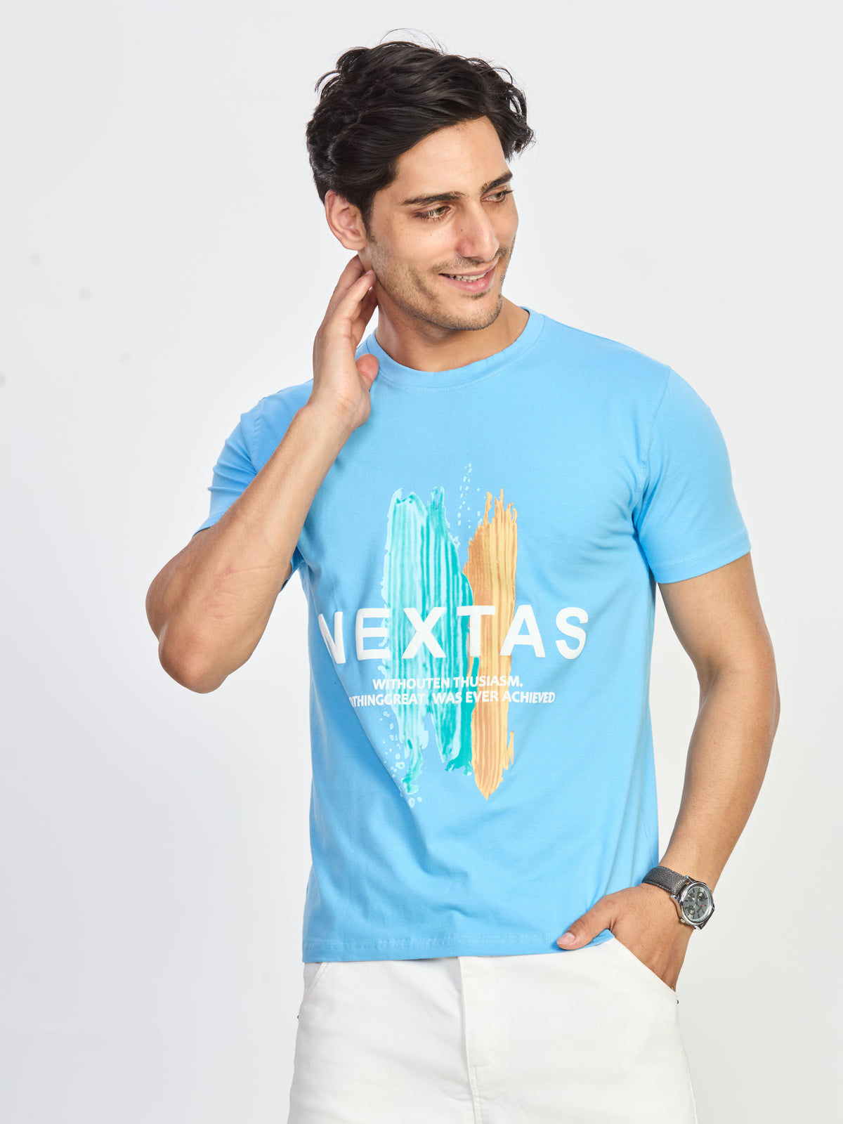 Blue Print Round Neck T-Shirt