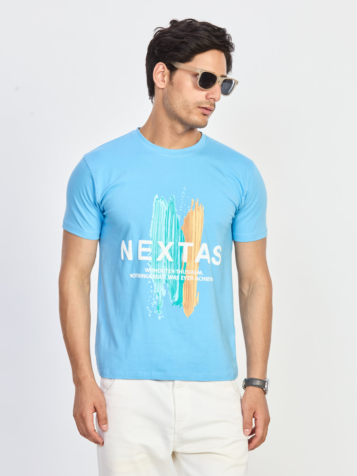 Blue Print Round Neck T-Shirt