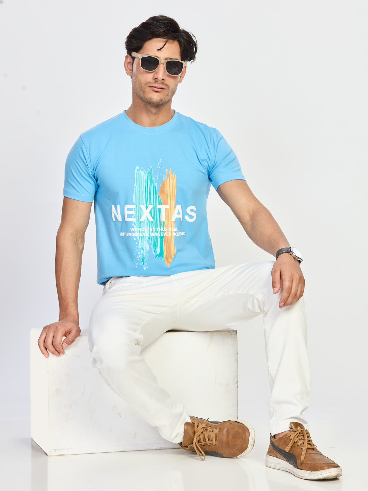 Blue Print Round Neck T-Shirt