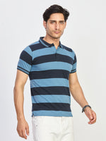 Dual Tone Blue Stripe Polo T-Shirt