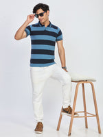 Dual Tone Blue Stripe Polo T-Shirt