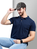 Navy Striped Polo Neck T-Shirt