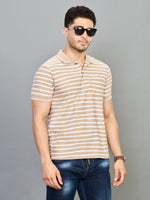 Beige White Horizontal Stripe Polo T-Shirt