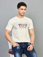 Off White Printed Round Neck Half Sleeve T-Shirt