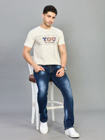 Off White Printed Round Neck Half Sleeve T-Shirt