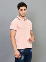Peach Polo Neck T-shirt With Pocket