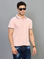 Peach Polo Neck T-shirt With Pocket