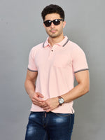 Peach Polo Neck T-shirt With Pocket