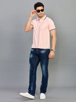 Peach Polo Neck T-shirt With Pocket
