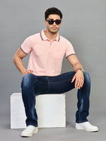 Peach Polo Neck T-shirt With Pocket