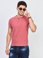 Pink Textured Henley Neck Half Sleeve T-Shirt