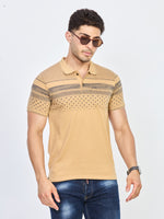 Sand Beige Stripe Polo T-Shirt