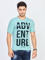 Blue Printed CottonRound Neck T-Shirt