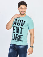 Blue Printed CottonRound Neck T-Shirt