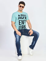 Blue Printed CottonRound Neck T-Shirt