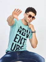 Blue Printed CottonRound Neck T-Shirt