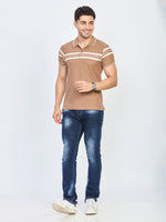 Brown Casual Striped Polo T-Shirt