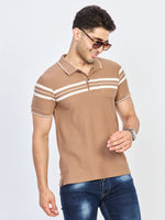 Brown Casual Striped Polo T-Shirt