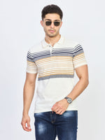White Striped Cotton Polo T-Shirt