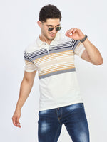 White Striped Cotton Polo T-Shirt
