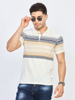 White Striped Cotton Polo T-Shirt